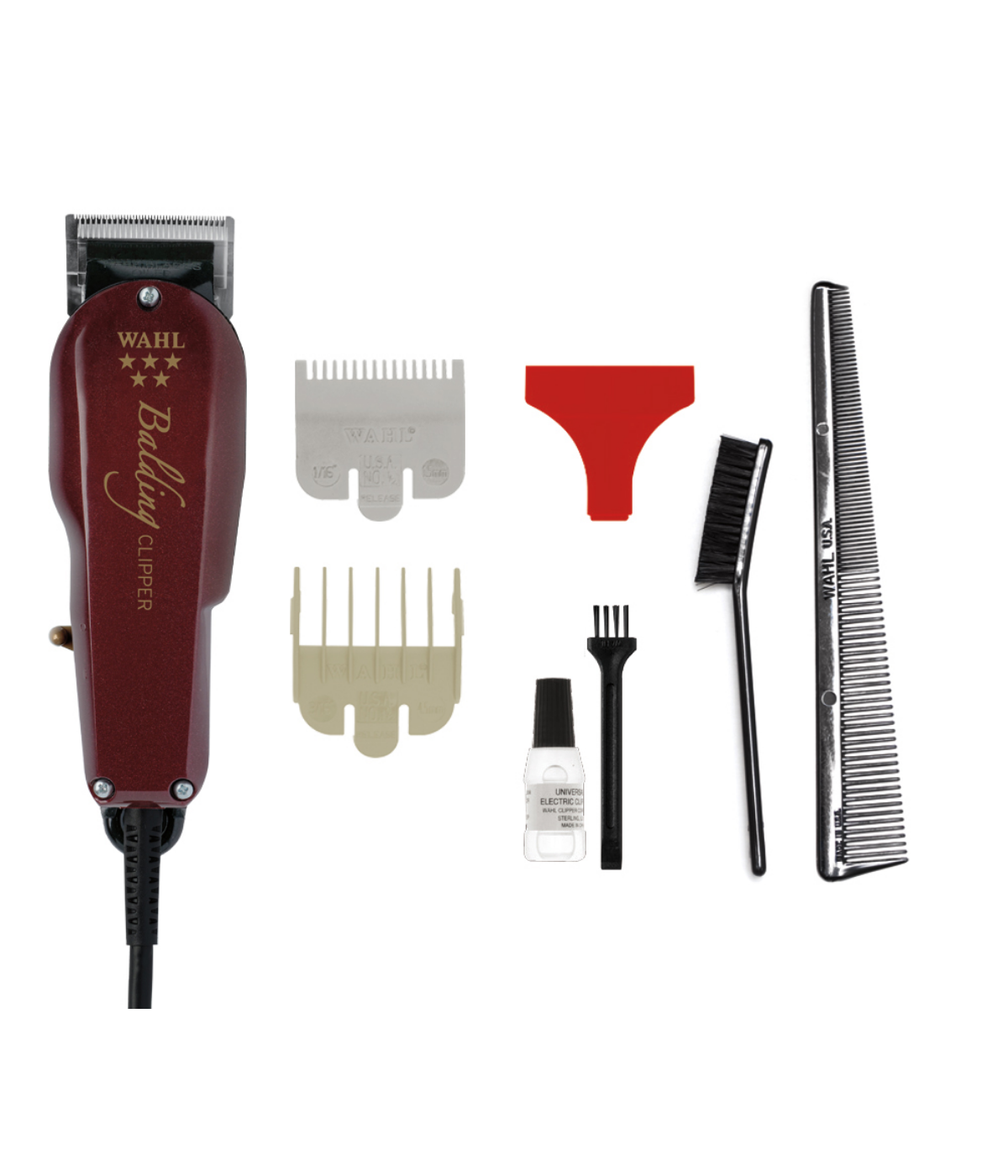wahl pro 5 star balding, comb, cleaning brush, preshave brush, oil. guard and guides