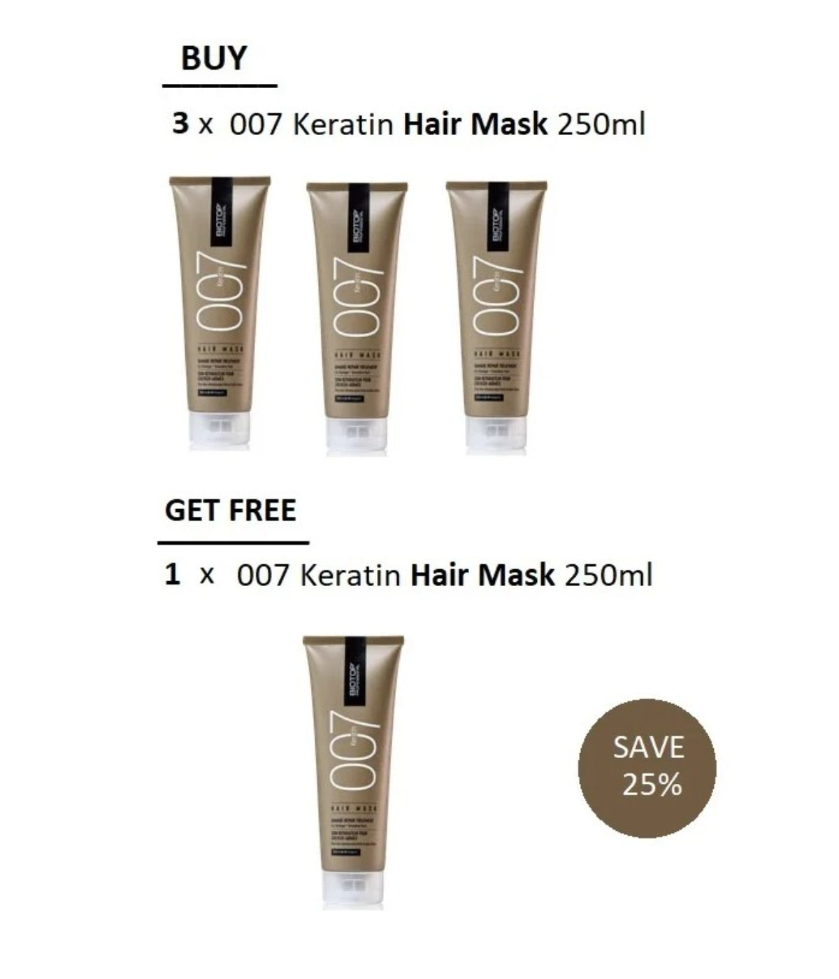 Biotop 007 Keratin Hair Mask 250mL, Buy 3 Receive 1 Free
