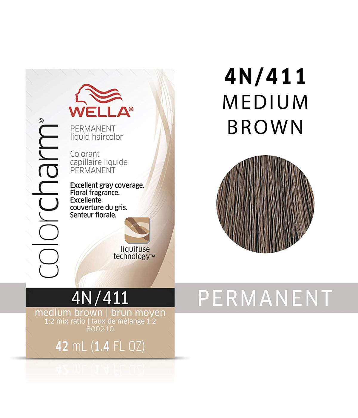 Wella ColorCharm Permanent Liquid Hair Color 4N/Medium Brown, 42mL