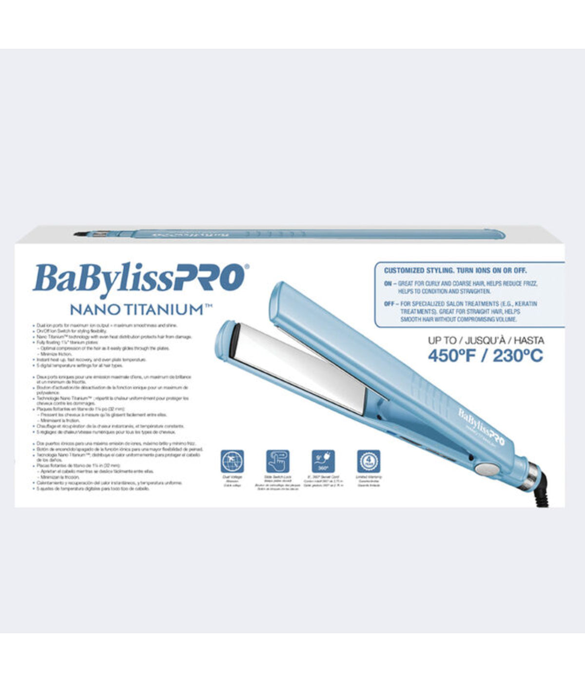 DannyCo BaBylissPRO Nano Titanium 1-1/4" Dual Ionic Flat Iron