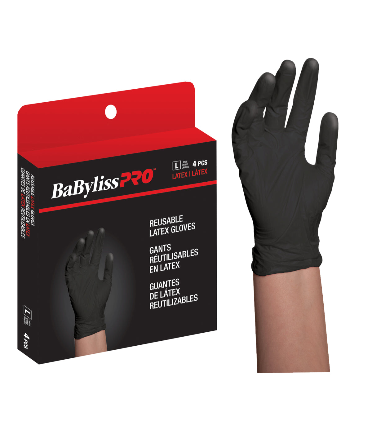 DannyCo BaBylissPRO Reusable Black Satin Latex Gloves Small 4 per box