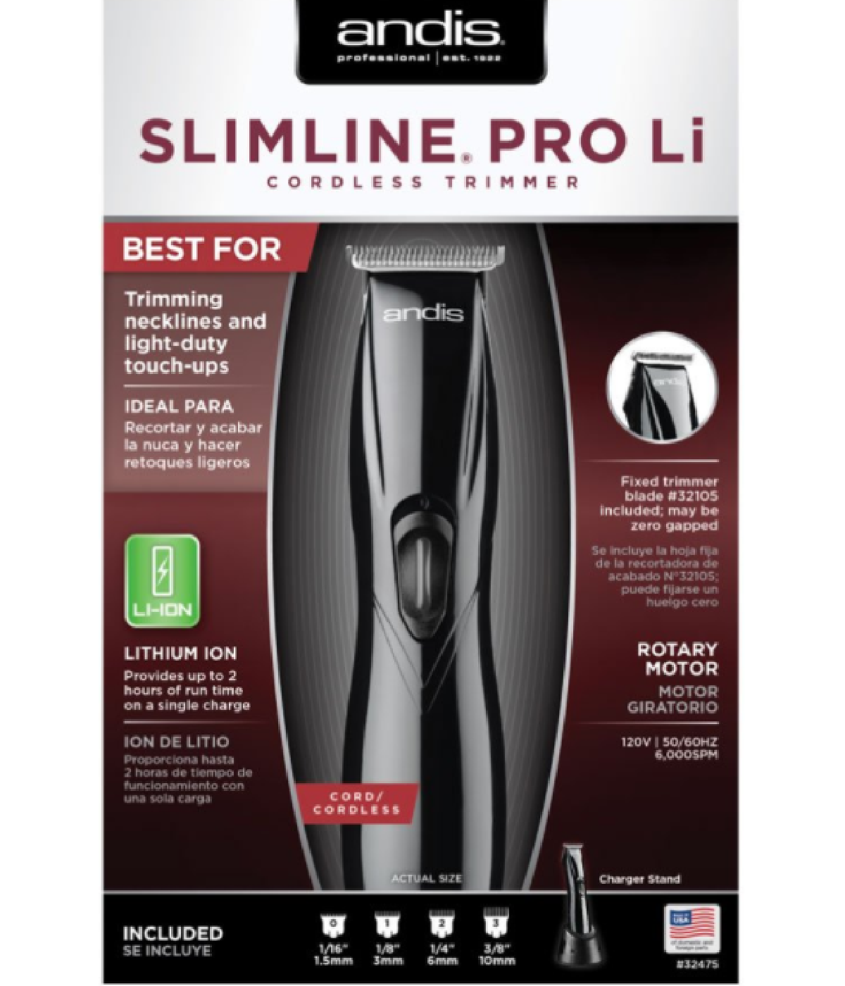 Andis Slimline Pro Li T-Blade Cordless Trimmer, Black AN32475